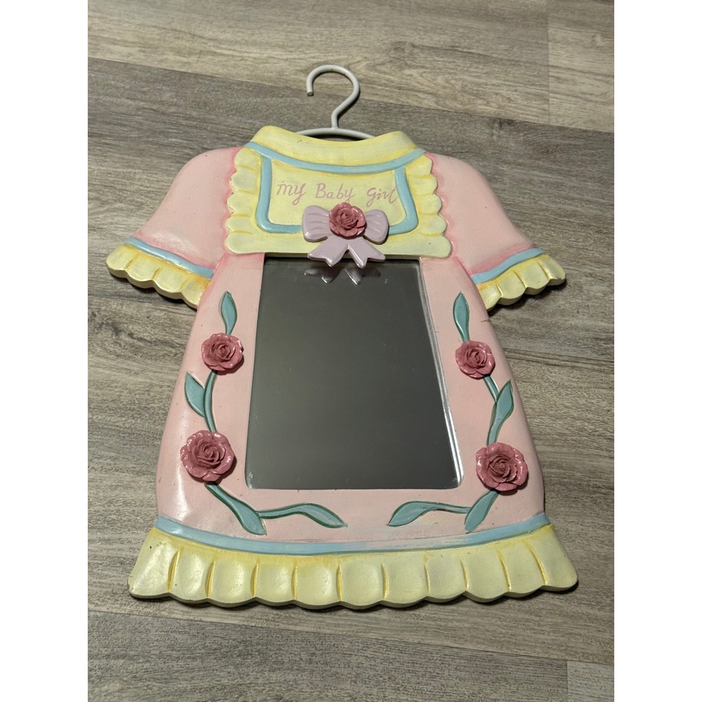 My Baby Girl Dress Shaped Mirror Pink Yellow Blue Roses Nursery‎ Decor